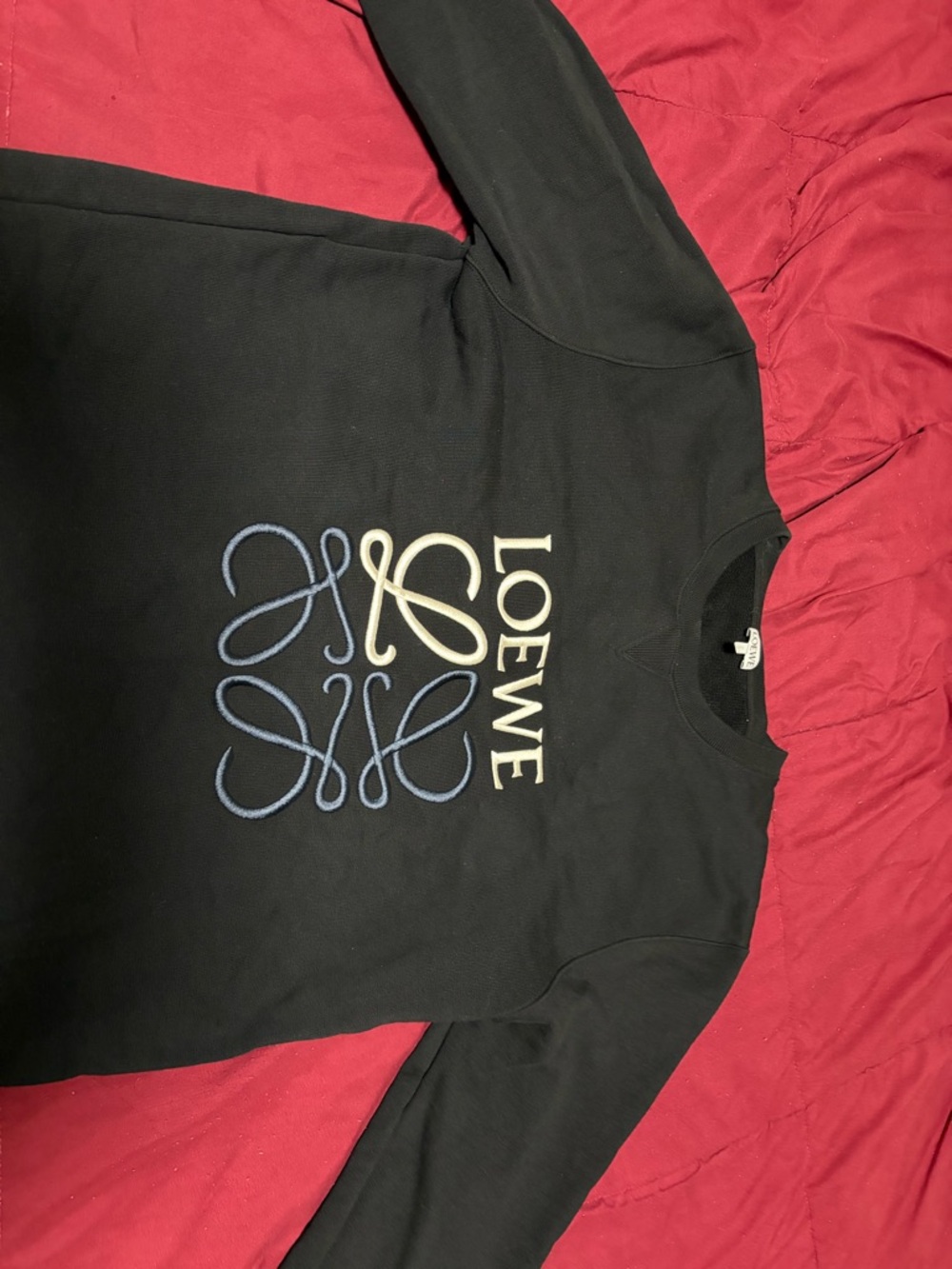 Loewe Black Crewneck Sweater with Embroidered Logo